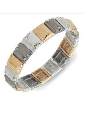 Nine West Tri Tone Crystal Pyramid Stretch Bracelet